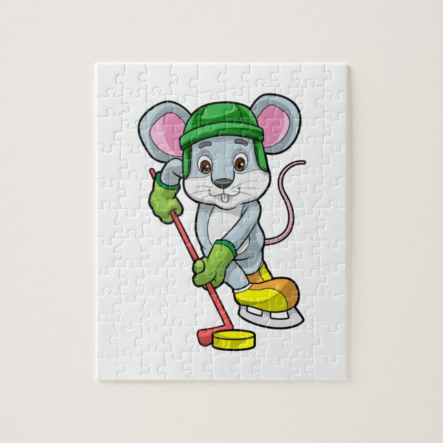 Maus bei Eishockey mit Hockeystick (Vertikal)