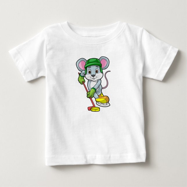 Maus bei Eishockey mit Hockeystick Baby T-shirt (Vorderseite)