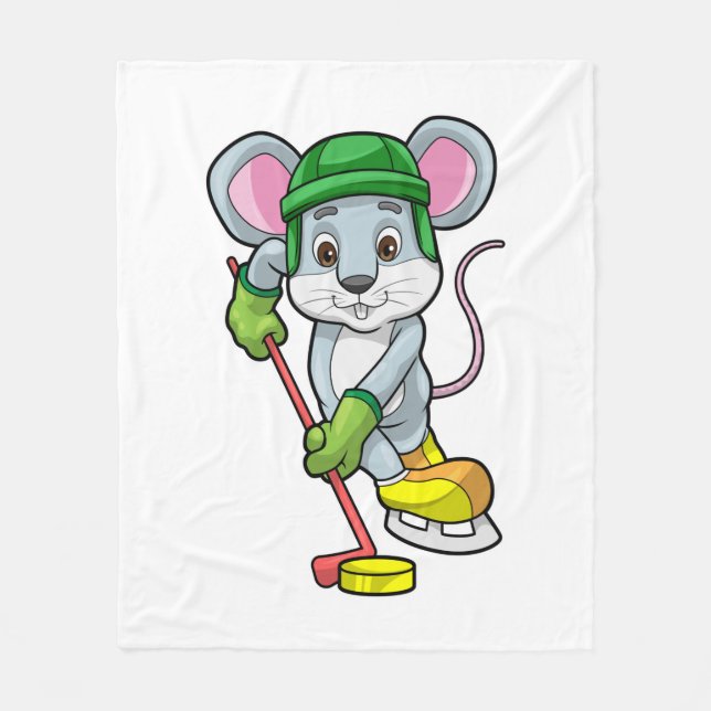 Maus bei Eishockey mit Hockeystick Fleecedecke (Vorderseite)