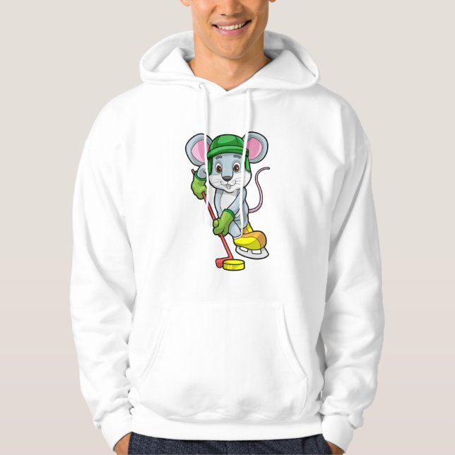 Maus bei Eishockey mit Hockeystick Hoodie (Vorderseite)