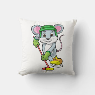 Maus bei Eishockey mit Hockeystick Kissen