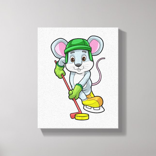 Maus bei Eishockey mit Hockeystick Leinwanddruck (Vorderseite)