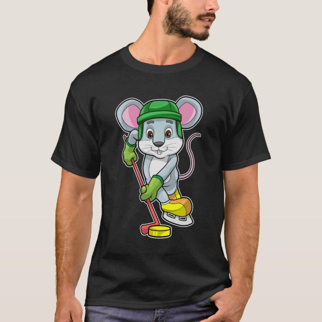 Maus bei Eishockey mit Hockeystick T-Shirt (Vorderseite)