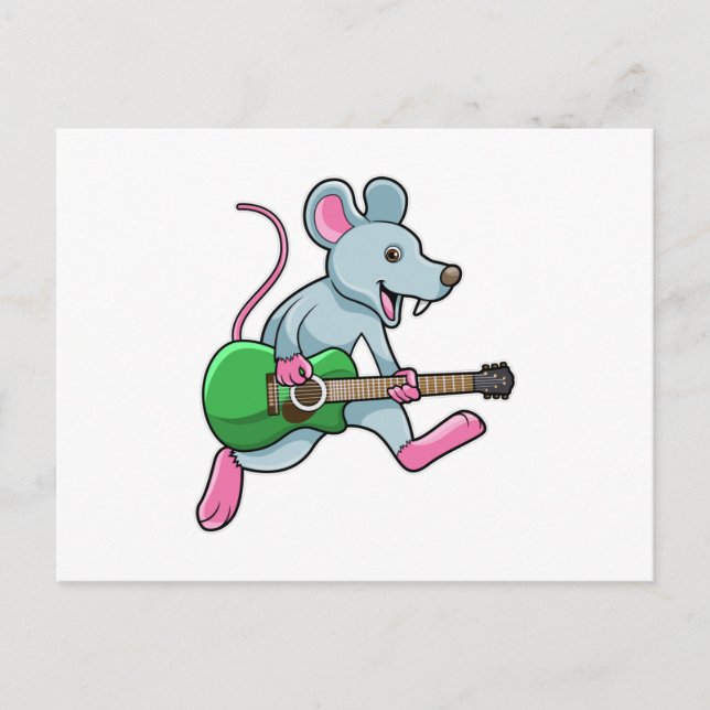 Maus bei Musik mit Gitarre Postkarte (Vorderseite)