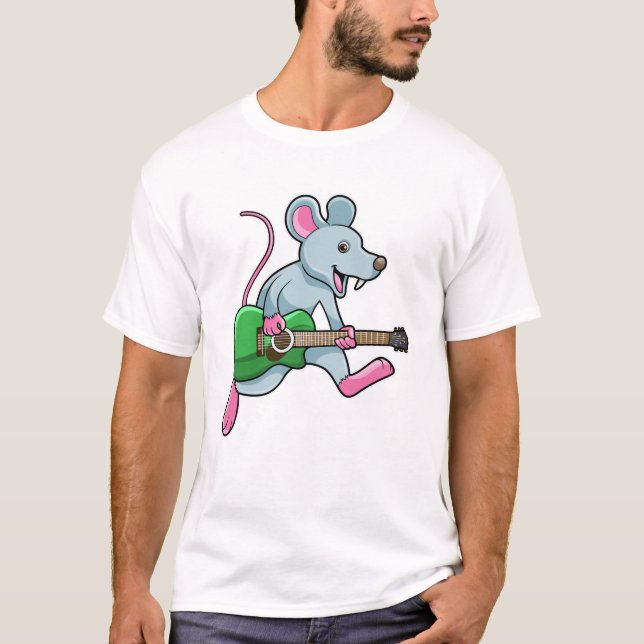 Maus bei Musik mit Gitarre T-Shirt (Vorderseite)