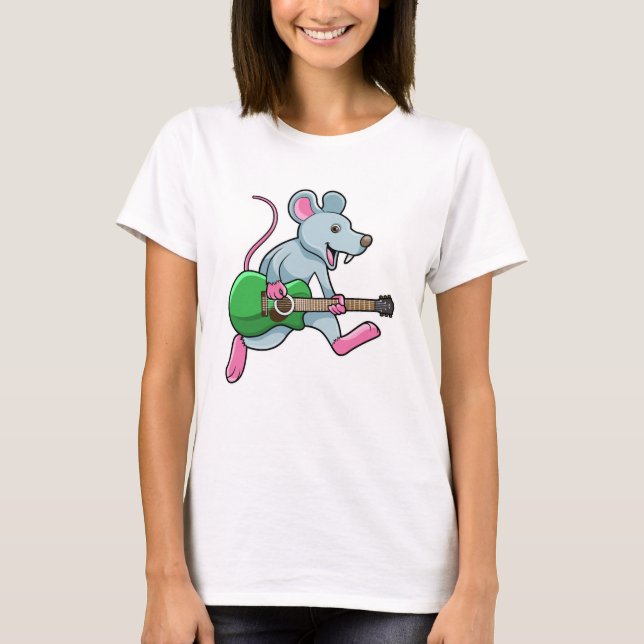 Maus bei Musik mit Gitarre T-Shirt (Vorderseite)