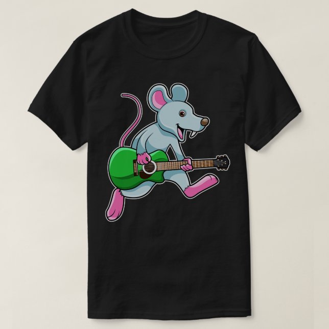 Maus bei Musik mit Gitarre T-Shirt (Design vorne)