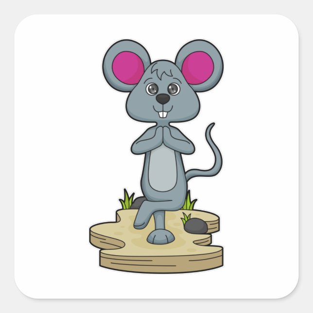 Maus bei Yoga-Fitness Quadratischer Aufkleber (Vorderseite)
