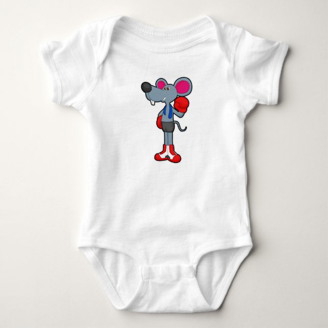 Maus beim Boxen mit Boxhandschuhen Baby Strampler (Vorderseite)