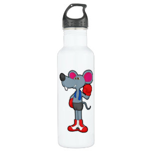 Maus beim Boxen mit Boxhandschuhen Edelstahlflasche