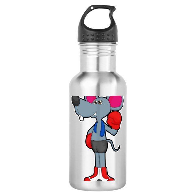 Maus beim Boxen mit Boxhandschuhen Edelstahlflasche (Vorderseite)