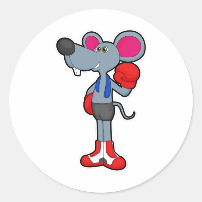 Maus beim Boxen mit Boxhandschuhen Runder Aufkleber (Vorderseite)