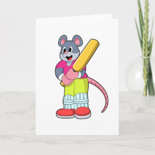 Maus beim Cricket mit Cricket-Schläger Karte