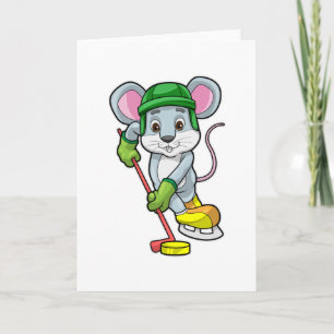 Maus beim Eishockey mit Eishockeyschläger Karte