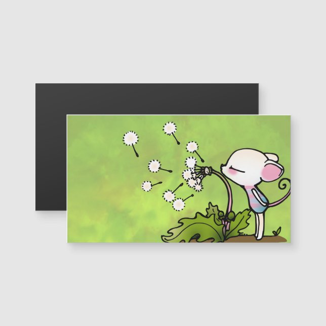 Maus blasen auf Dandelion Magnetkarte (Vorne/Hinten)