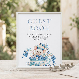 Maus Blaubeer-Beeren-Gästebuch-Baby-Shower-Schild Poster