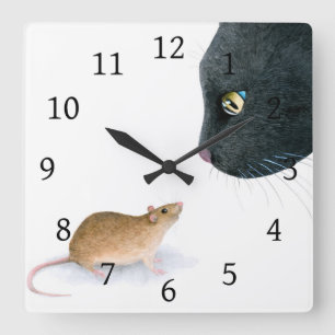 Maus der schwarzen Katze der Katze 604 Quadratische Wanduhr