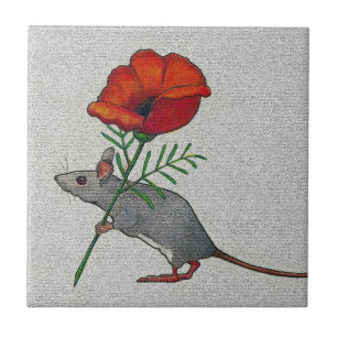 Maus, die große rote Blume Toting ist: Fliese