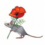 Maus, die rote Blume hält: Farbbleistift-Kunst Freistehende Fotoskulptur<br><div class="desc">Mein Zeichnen einer niedlichen grauen Maus, die eine große rote Mohnblume hält. Zeichnen geschaffen im Farbbleistift.</div>