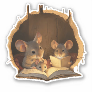 Maus-Familie in einem Mausloch Aufkleber
