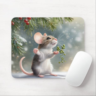 Maus hält einen Mistletoe Sprig Mousepad
