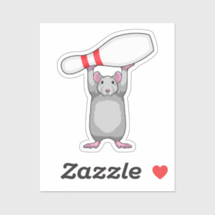 Maus im Bowling mit Bowling Button Aufkleber