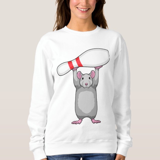 Maus im Bowling mit Bowling Button Sweatshirt (Vorderseite)