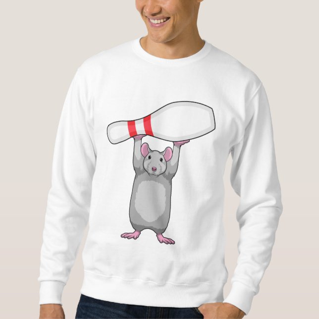 Maus im Bowling mit Bowling Button Sweatshirt (Vorderseite)