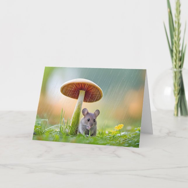 Maus im Regen für Freunde Karte (Vorderseite)