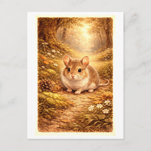 Maus im Wald in Vintage-Optik Illustration Postkarte