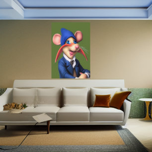 Maus in blau, Jacke und Mütze   AI Art Poster