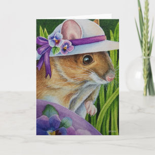 Maus in Bonnet Lila Ei Wasserfarbe Kunst Karte