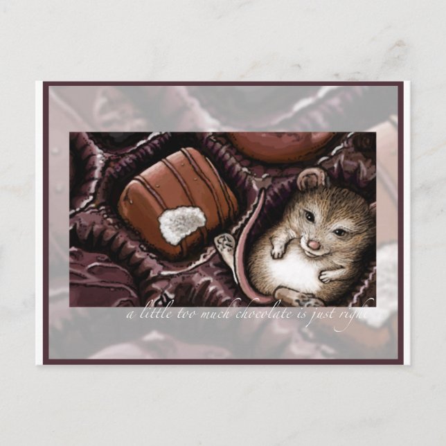 Maus in der Schokoladenbox Postkarte (Vorderseite)