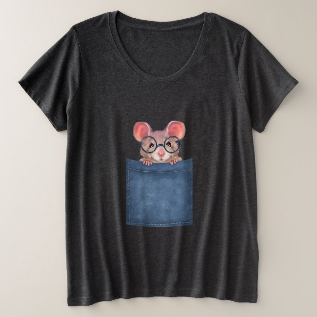 Maus in der Tasche Große Größe T-Shirt (Design vorne)