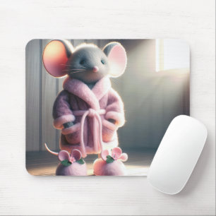 Maus in einem rosa Robe und Hausschuhe Mousepad