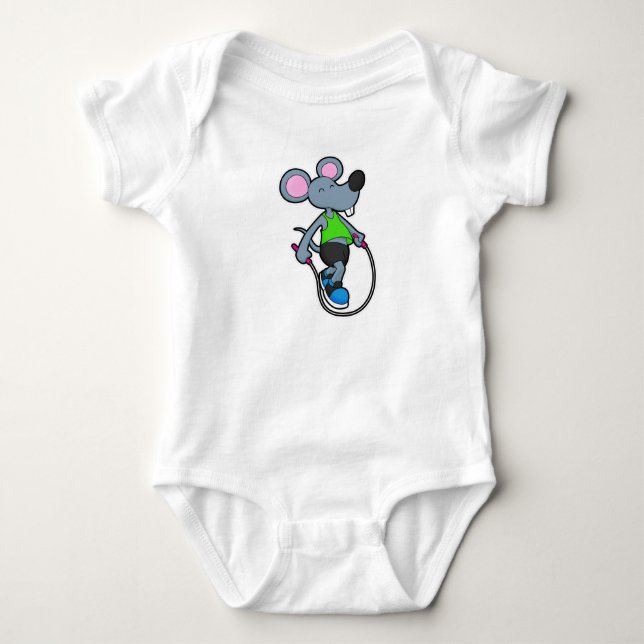 Maus in Fitness mit Seil Baby Strampler (Vorderseite)
