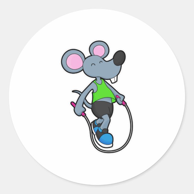 Maus in Fitness mit Seil Runder Aufkleber (Vorderseite)