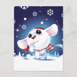 Maus in Hut und Schal schauen Schnee fallen Postkarte