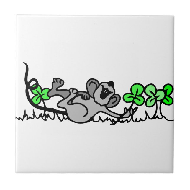 Maus in Kleeblättern Fliese (Vorderseite)