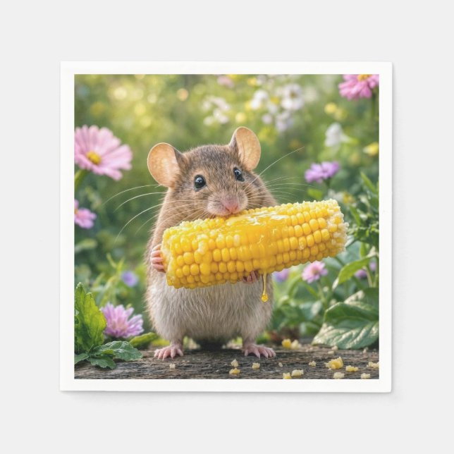 Maus isst Maiskolben Serviette (Vorderseite)