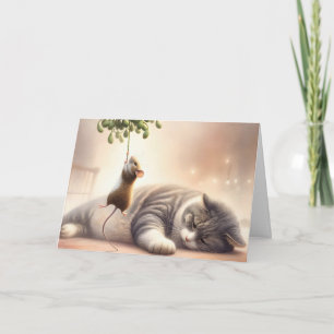 Maus Kat unter der Mistel Feiertagskarte
