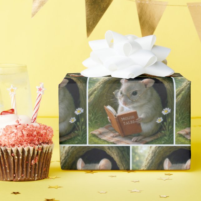 Maus lesen ein Buch im Baumloch Geschenkpapier (Geburtstagsparty)