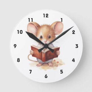 Maus liest ein Buch skurril süß Runde Wanduhr