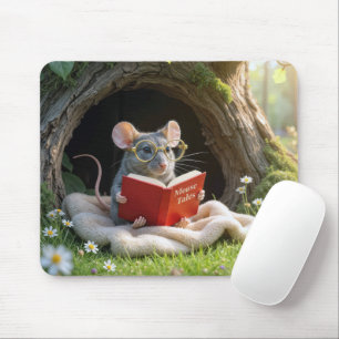Maus liest ein rotes Buch auf einer Decke Mousepad