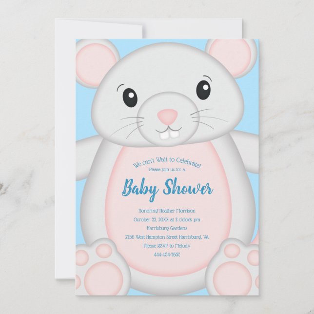 Maus Mice Baby Dusche Blue Einladung (Vorderseite)