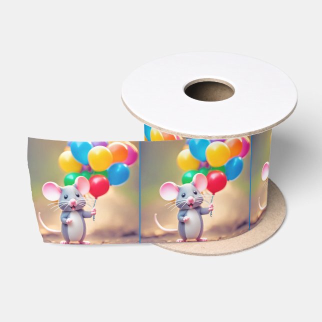 Maus mit Birthday Balloons Satinband (Spule)