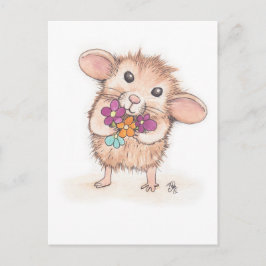 Maus mit Blume Bouquet Postkarte