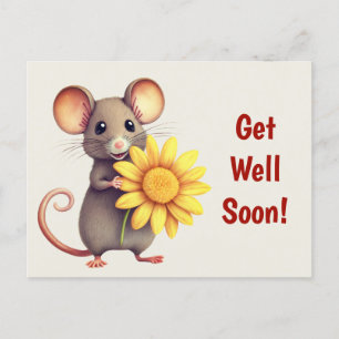 Maus mit der gelben Blume Süße Gute Besserung Postkarte