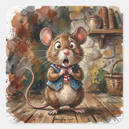 Maus mit einem überraschten Blick  Quadratischer Aufkleber