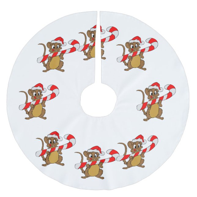 Maus mit einem Weihnachtskandinken Polyester Weihnachtsbaumdecke (Vorderseite)